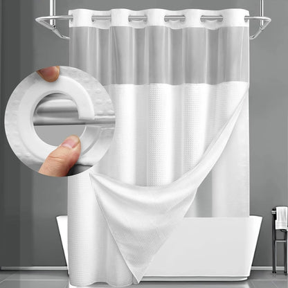 Hotel-Style Hookless Shower Curtain + Snap-In Liner (No Rings, No Mold, No Effort)