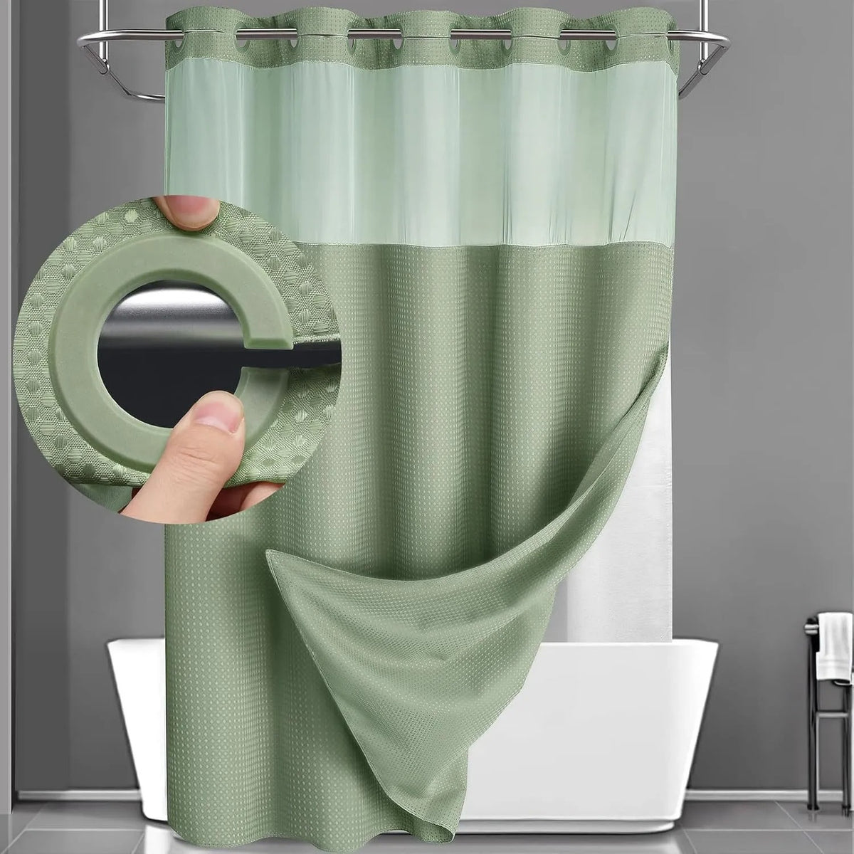 Hotel-Style Hookless Shower Curtain + Snap-In Liner (No Rings, No Mold, No Effort)