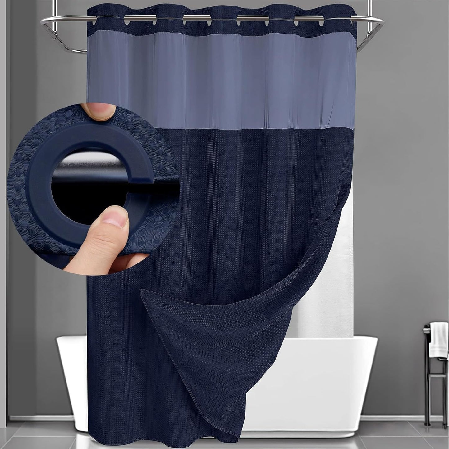 Hotel-Style Hookless Shower Curtain + Snap-In Liner (No Rings, No Mold, No Effort)