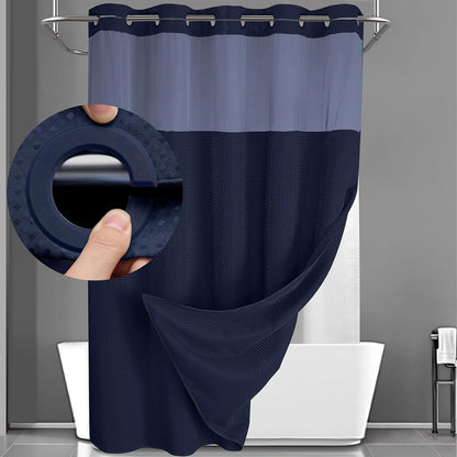 Hotel-Style Hookless Shower Curtain + Snap-In Liner (No Rings, No Mold, No Effort)